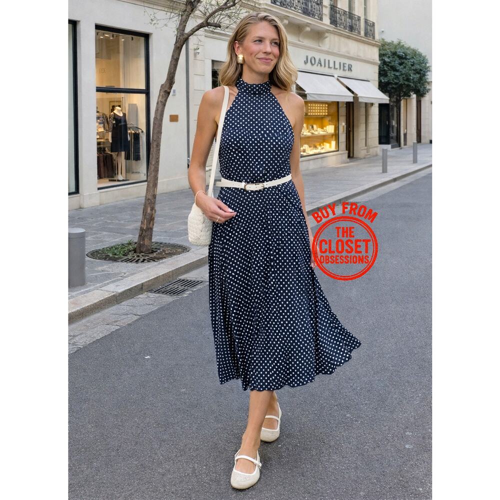 ZARA Belted Pleated Halter Midi Dress NWT - Picture 9 of 16
